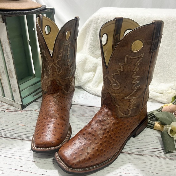 Smoky Mountain Mens Danville Cognac/Brown Ostrich Print Cowboy Boots - Picture 2 of 9